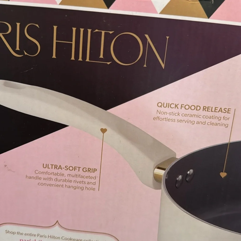 Paris Hilton White and Gold Sauté Pan with Glass Lid NEW